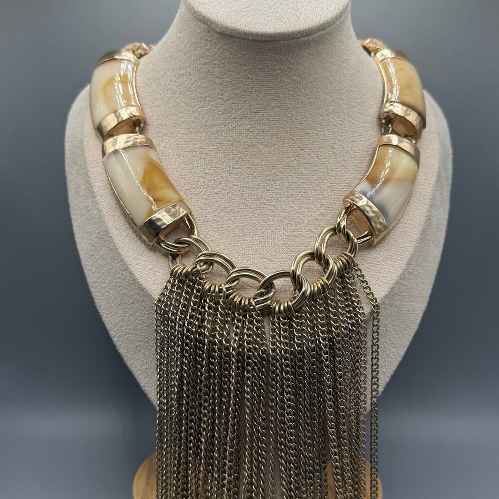 Chico's Cream Resin & Chain Fringe (16" Drop)